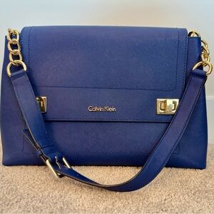 Calvin Klein Blue Shoulder Bag with Gold Accents